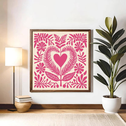 Pink Floral Folk Art Print – Square Wall Decor