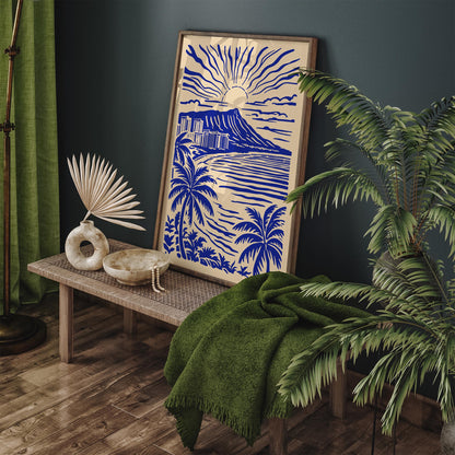 Honolulu Blue Tropical Landscape Poster