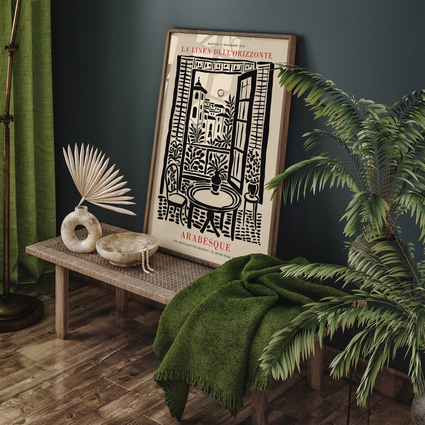 Italian Landscape Poster - Black Ink Painting Wall Art