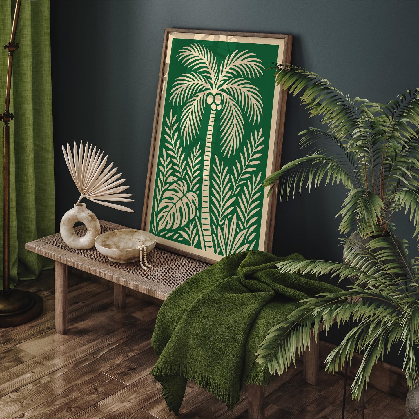 Green Palm Tree Wall Art Print - Boho Tropical Poster