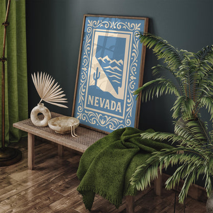 Nevada Travel Poster Icy Blue Wall Art Print
