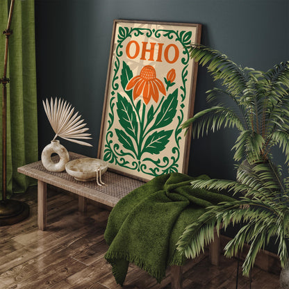 Ohio Travel Poster with Big Orange Flower