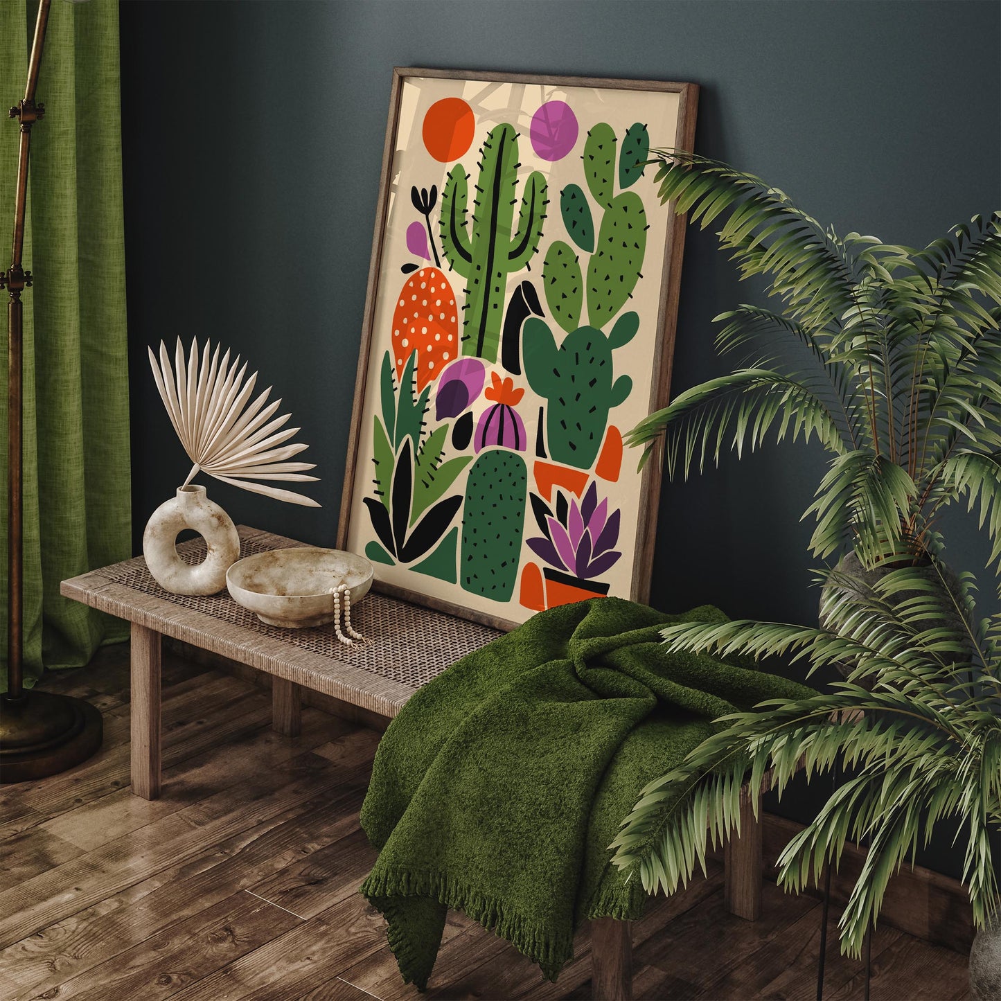 Colorful Cactus Plants Wall Art Print – Boho Desert Botanical Poster