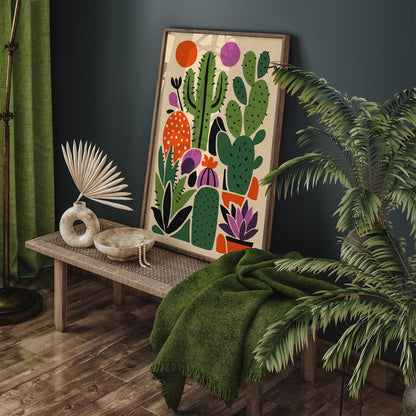 Colorful Cactus Plants Wall Art Print – Boho Desert Botanical Poster