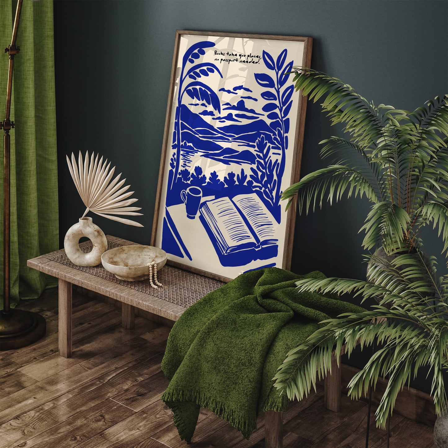 Books Take You Places Poster - Blue Reading Wall Art
