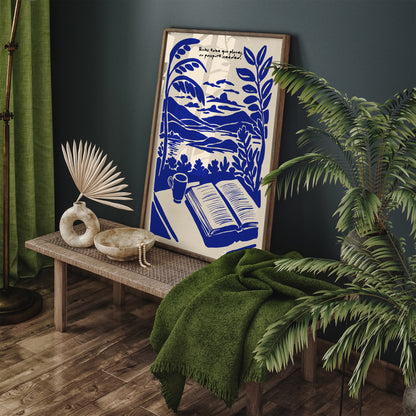 Books Take You Places Poster - Blue Reading Wall Art