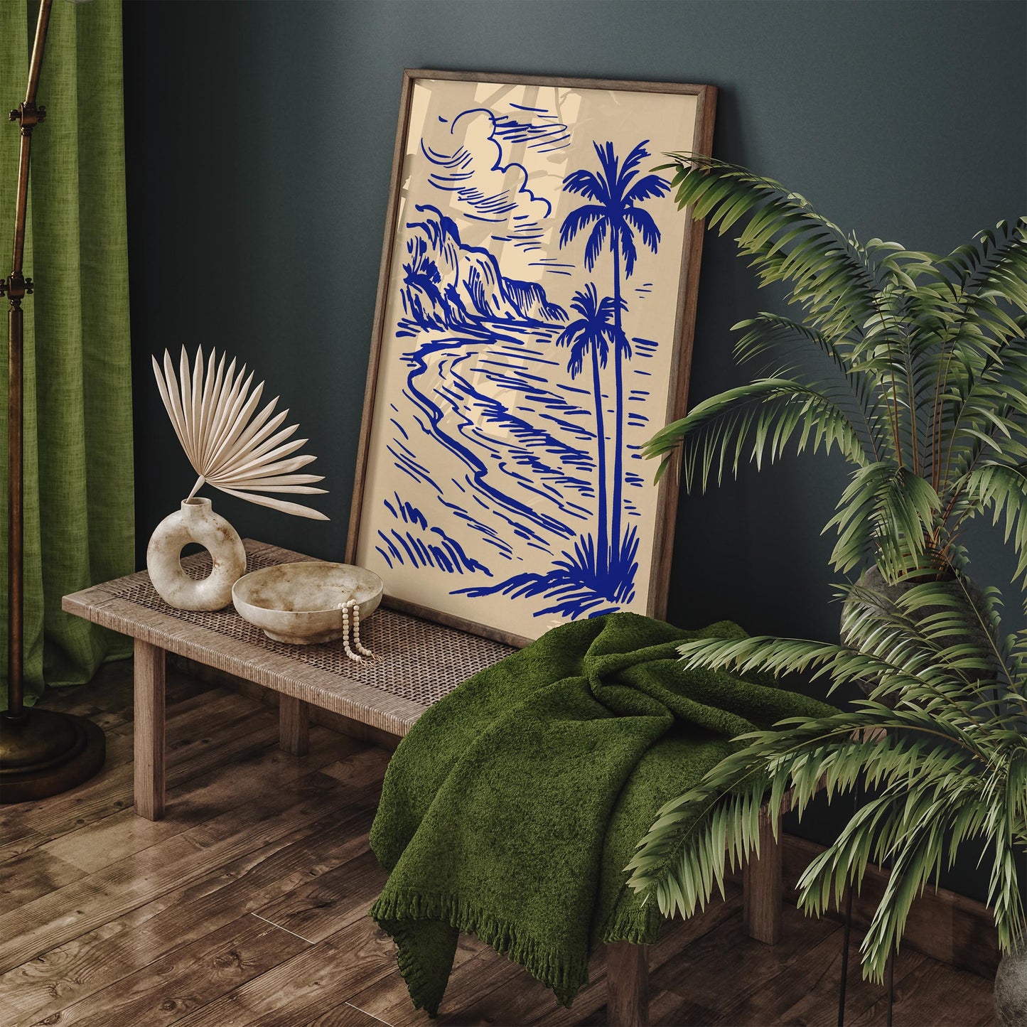 Tropical Palm Coast Line Art Print 2026
