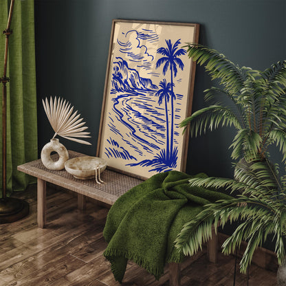 Tropical Palm Coast Line Art Print 2026