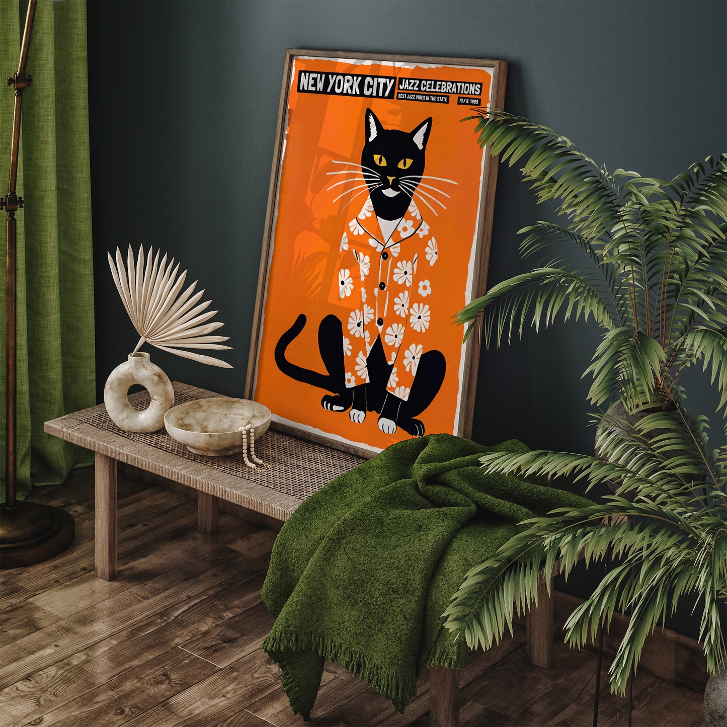 Jazz Celebrations with Cute Cat Orange Wall Art