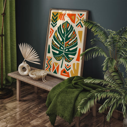Afrohemian Monstera Leaf Art Poster
