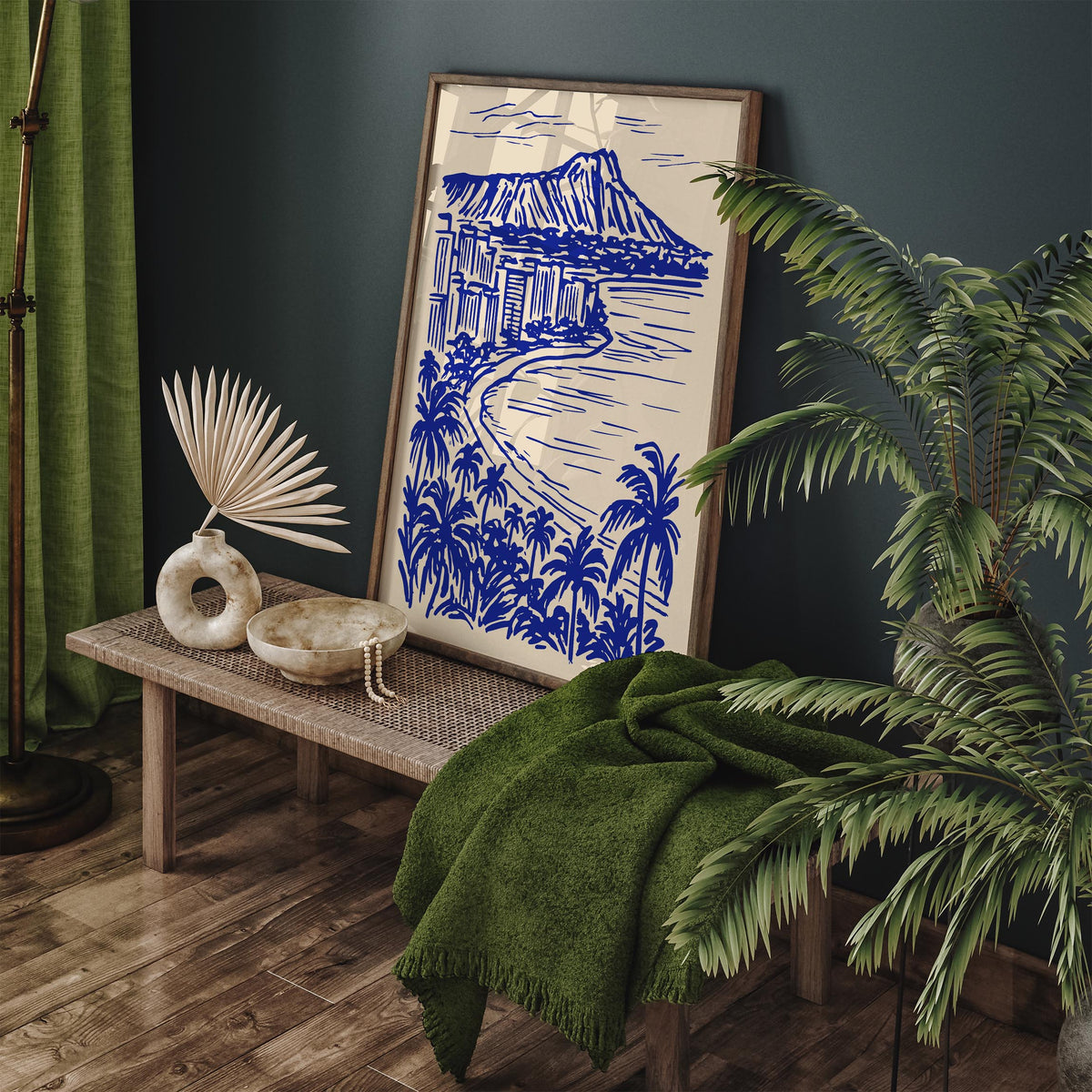 Honolulu Hawaii Blue Landscape Travel Poster