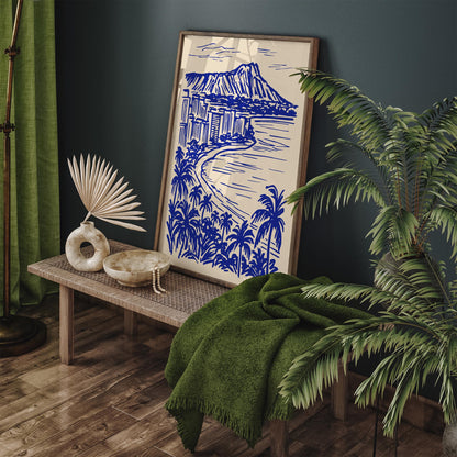 Honolulu Hawaii Blue Landscape Travel Poster