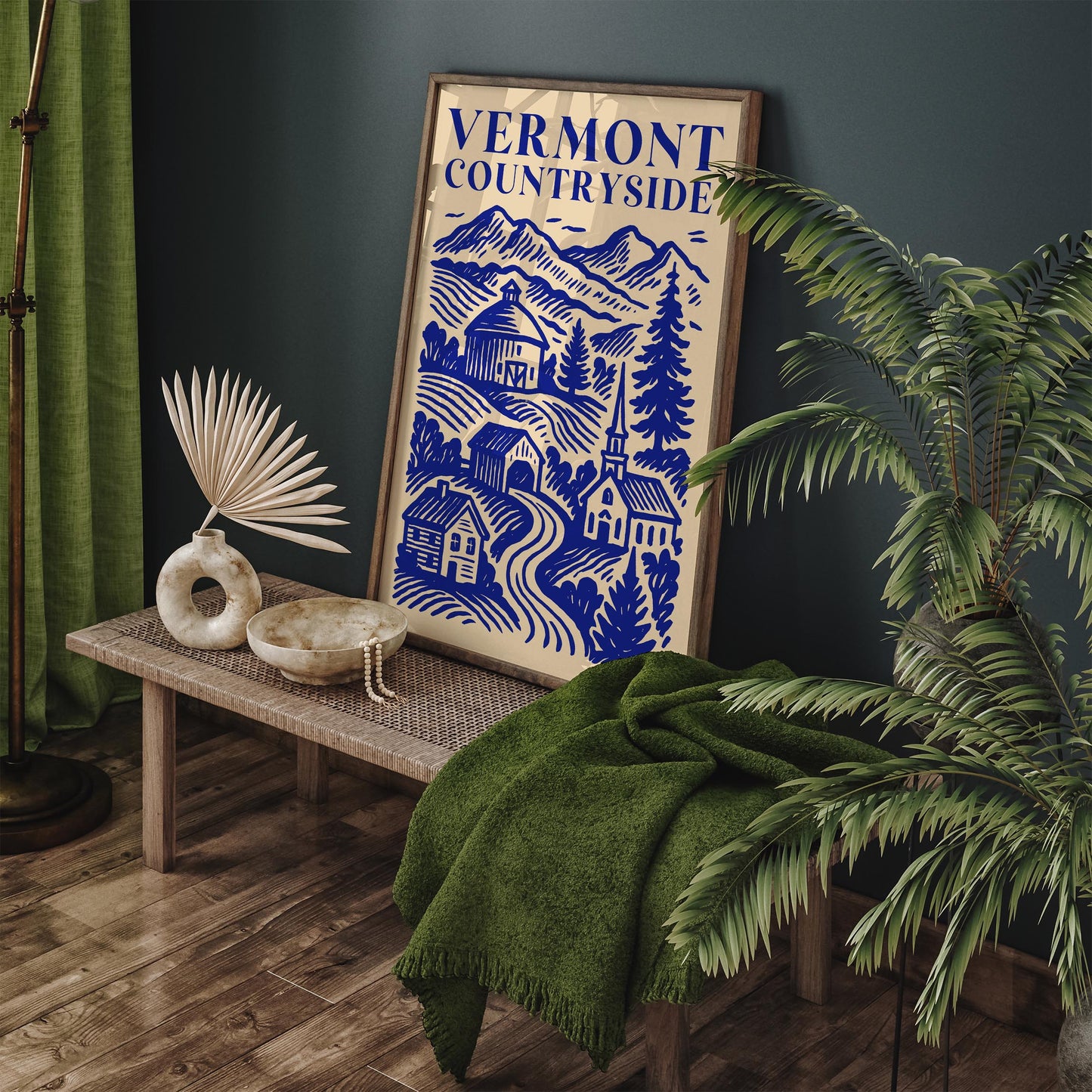 Vermont Countryside Blue Travel Poster