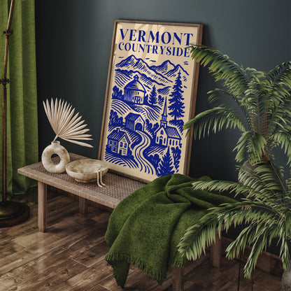 Vermont Countryside Blue Travel Poster
