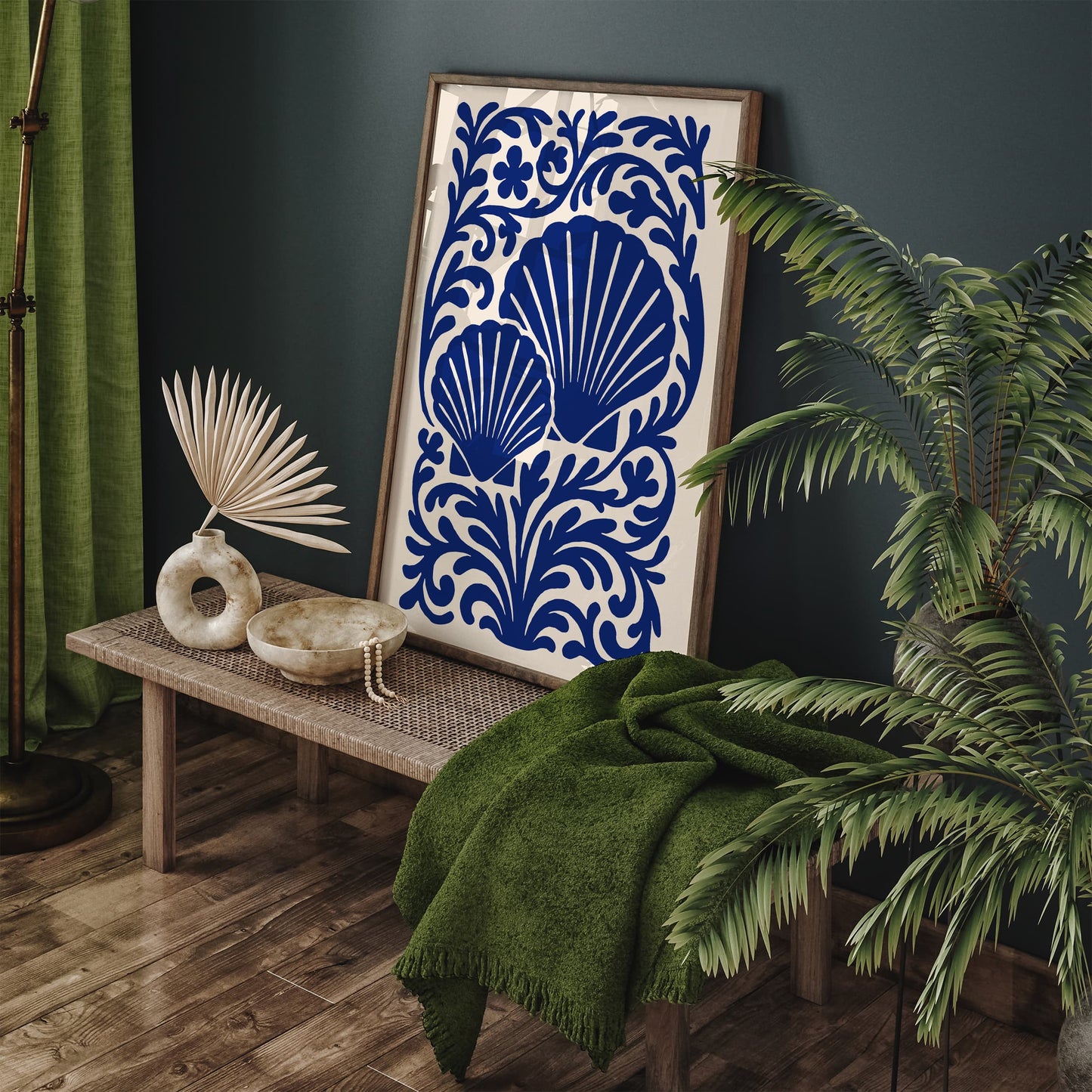 Blue Seashells Poster - Rococo Floral Ornament Wall Art