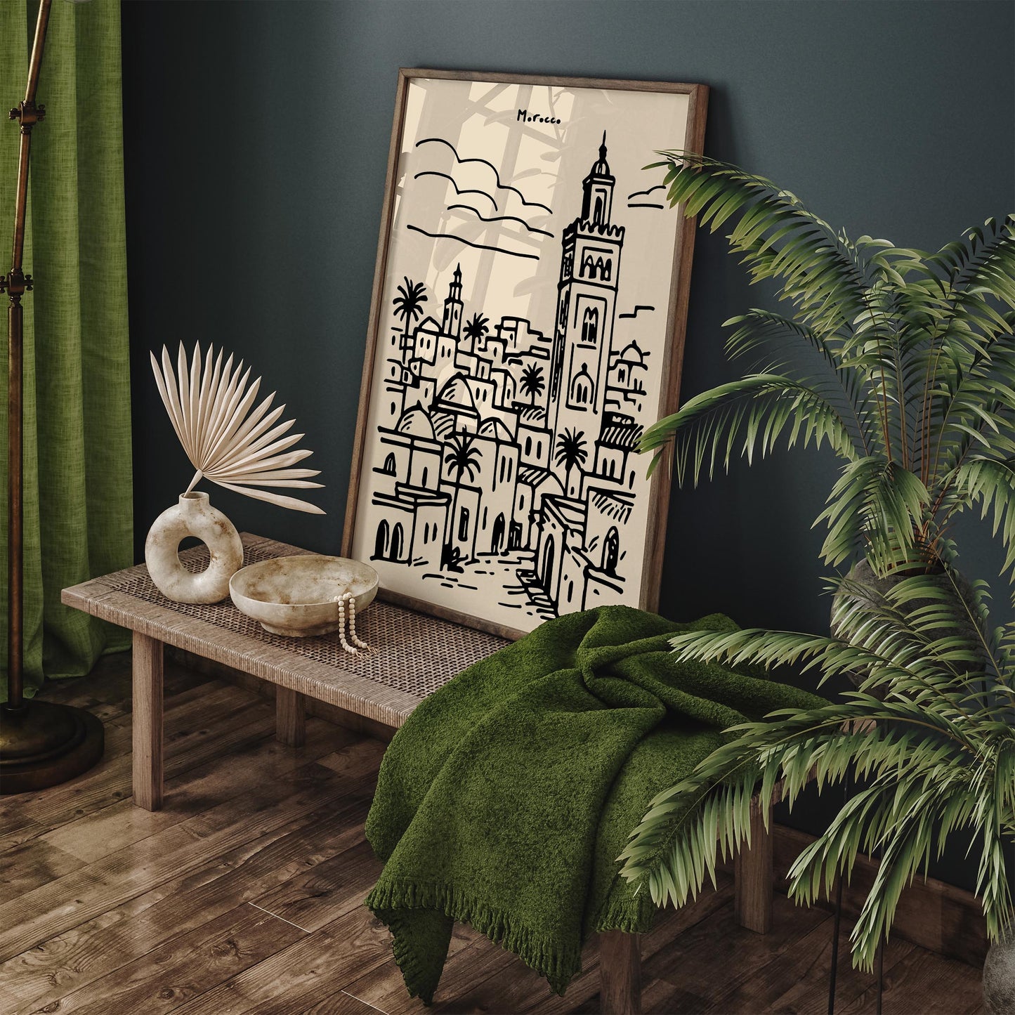 Morocco Travel Poster - Black Ink Style Wall Art