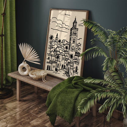 Morocco Travel Poster - Black Ink Style Wall Art