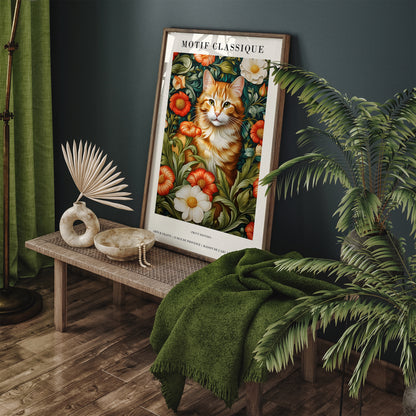 Classic French Motif Cat & Floral Art Print