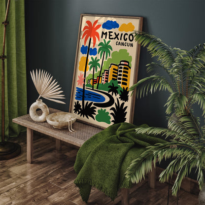 Mexico Cancun Travel Poster - Colorful Mexican Home Decor