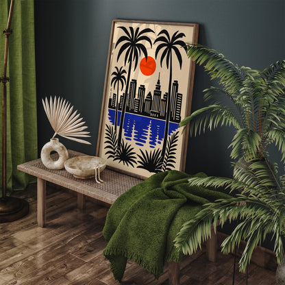 Miami Florida Poster - Cityscape Wall Art - Retro Travel Print