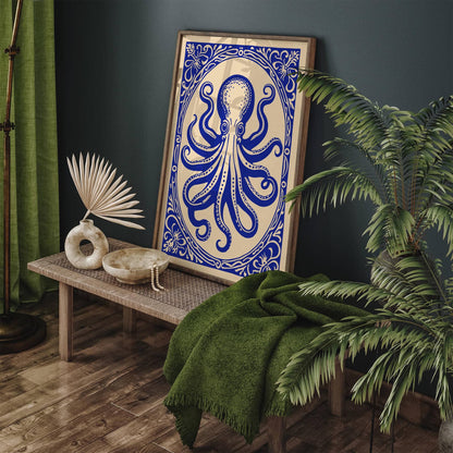 Rococo Revival Blue Octopus Wall Art