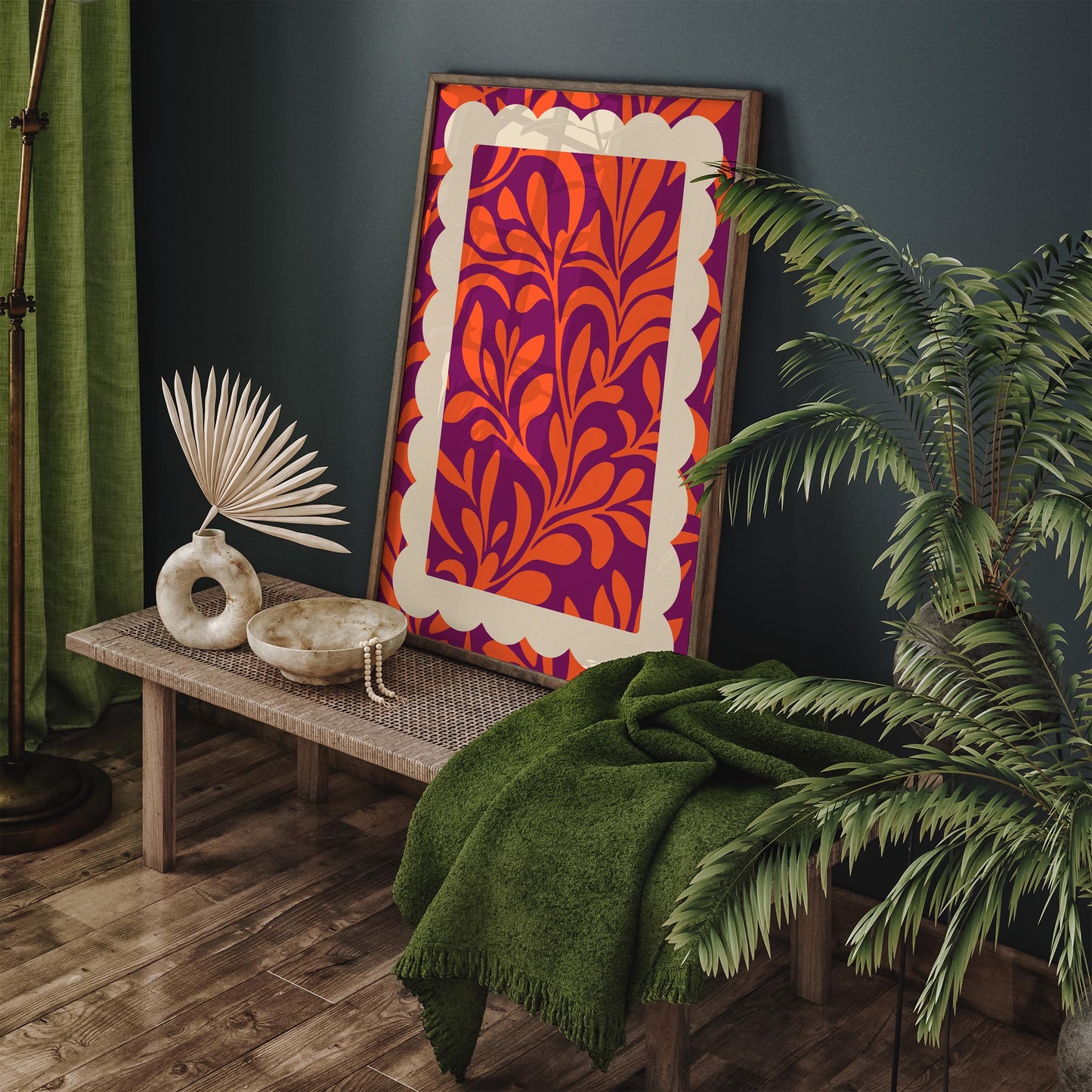 Bold Botanical Leaf Poster - Purple Orange Abstract Wall Art