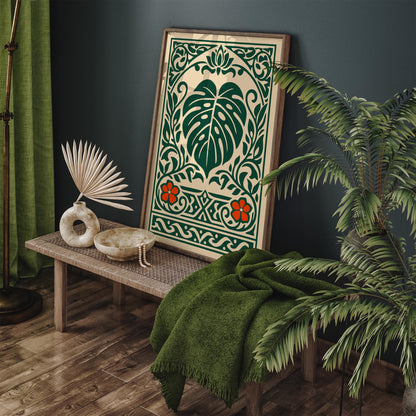 Monstera Deliciosa Poster – Boho Botanical Leaf Wall Art Print