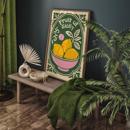 Fruit of Sicily Poster - Yellow Lemons Wall Art Print