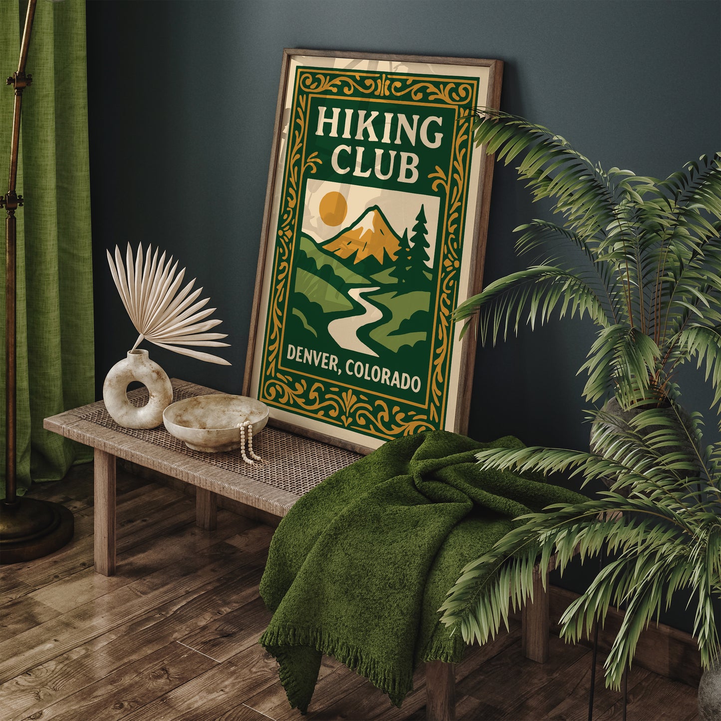 Hiking Club Denver Colorado Green Poster