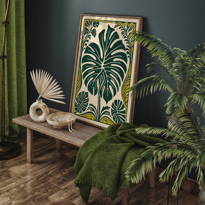 Green Big Rococo Monstera Leaf Poster