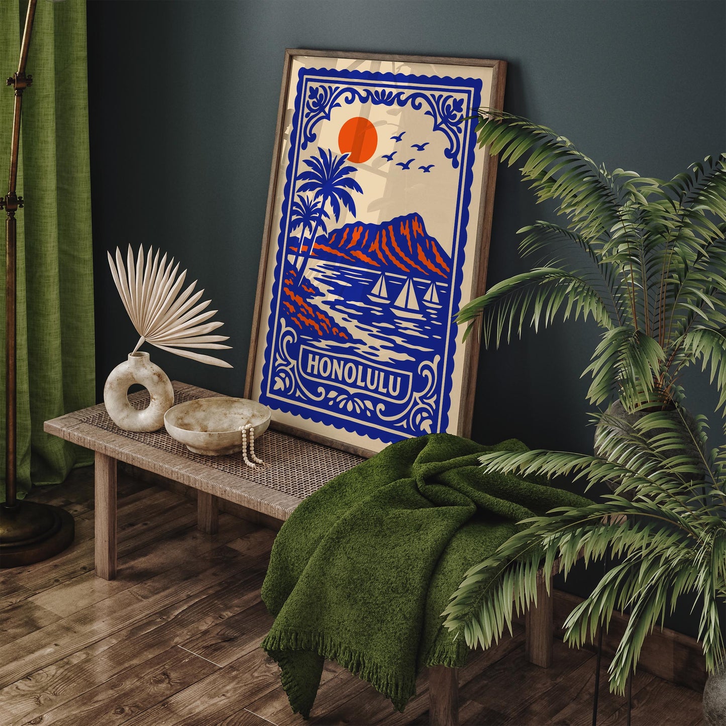 Honolulu Hawaii Blue Landscape Poster