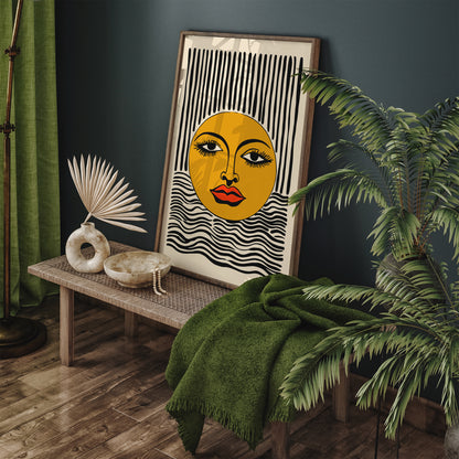 Boho Sun with Big Red Lips Wall Art