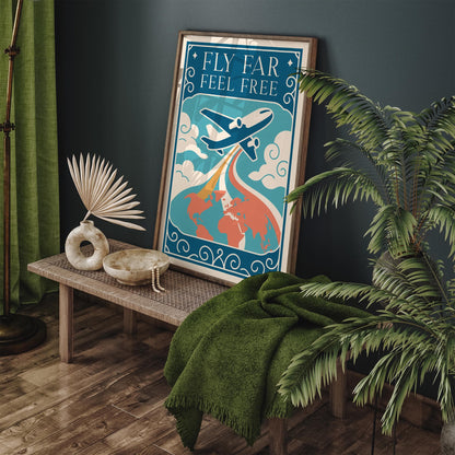 Fly Far Feel Free Poster - Motivational Quote Wall Art