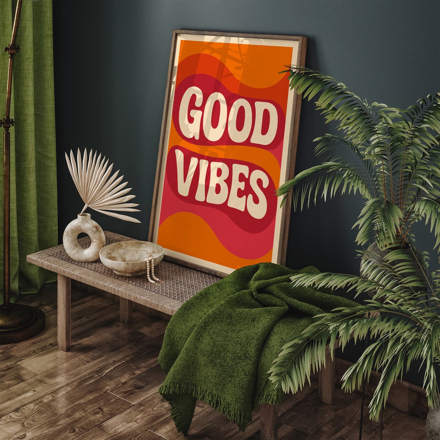 Good Vibes Quote Poster - 70s Style Waves Print