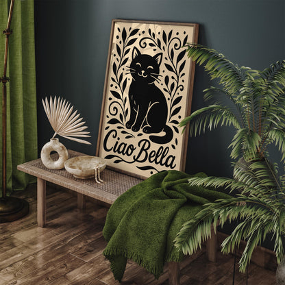 Ciao Bella Poster - Black Cat Wall Art - Cute Animal Print