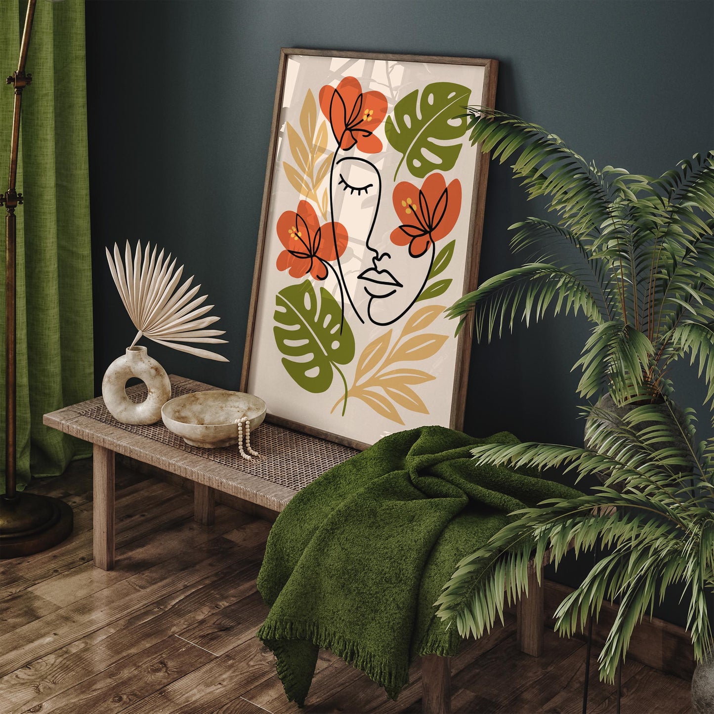 Abstract Line Art Face Floral Poster