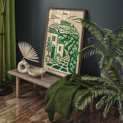 Plaka Athens Poster - Green Greece Travel Wall Art