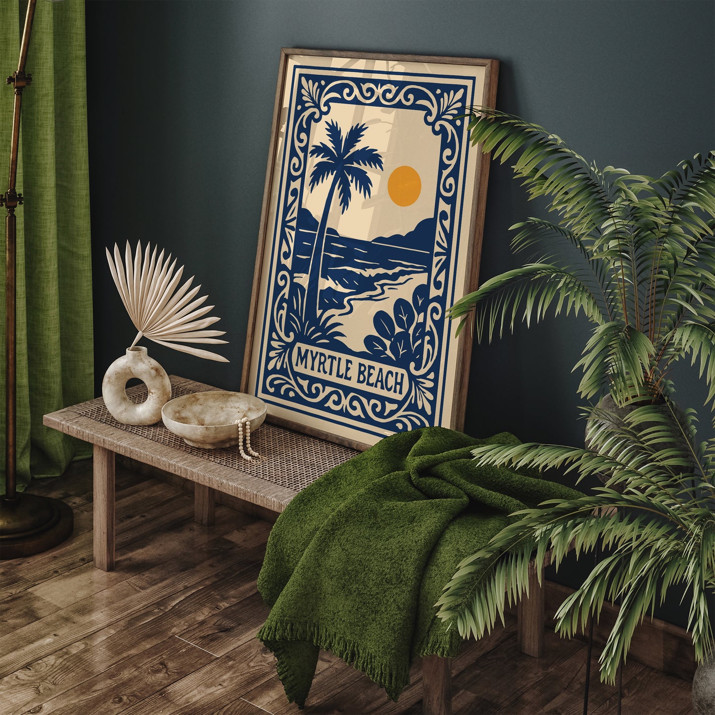 Myrtle Beach Poster - Blue Tropical Landscape Art Print