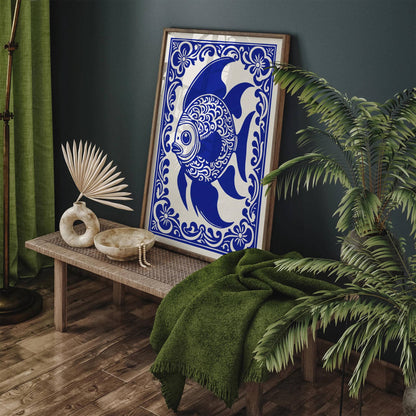 Indigo Blue Nautical Fish Art Print