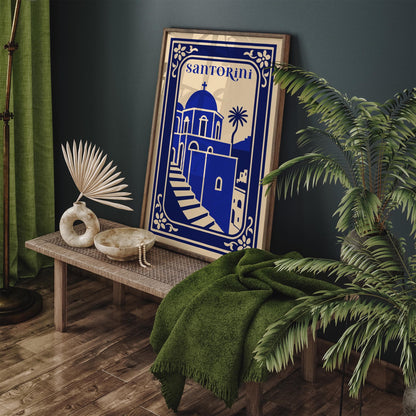 Santorini Cityscape Print - Blue Greece Poster