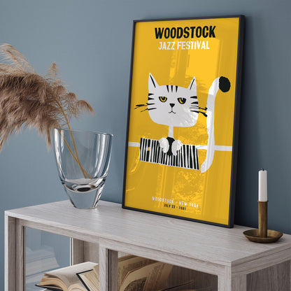 Woodstock Jazz Festival Retro Cat Poster