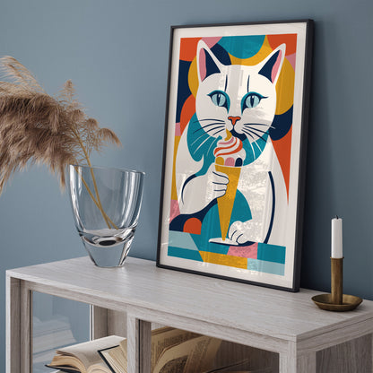 Cat with Ice Cream Poster Kids Room Wall Art