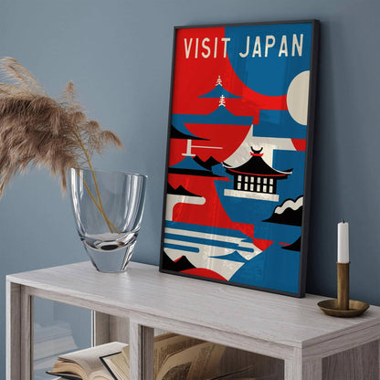 Visit Japan Retro Blue Wall Art