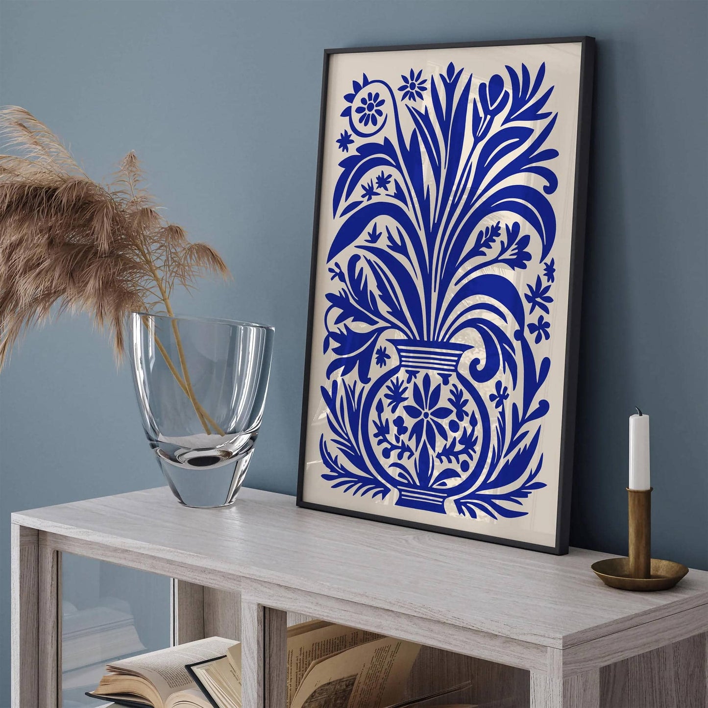 Blue Eclectic Flowers in Vase Poster