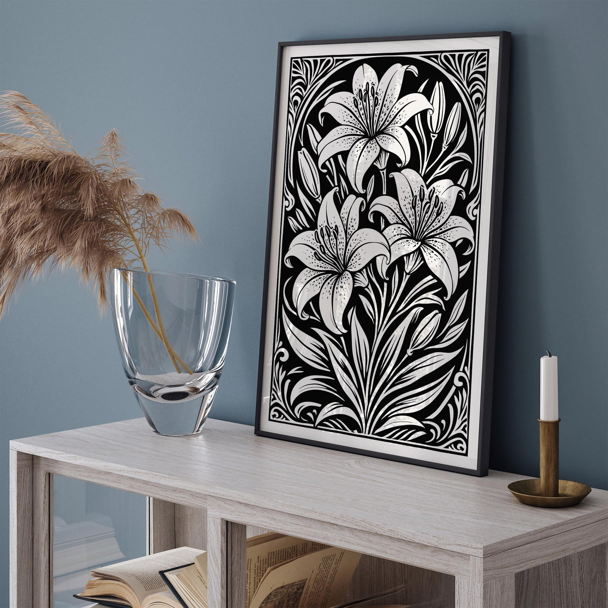 Black and White Lily Flower Print