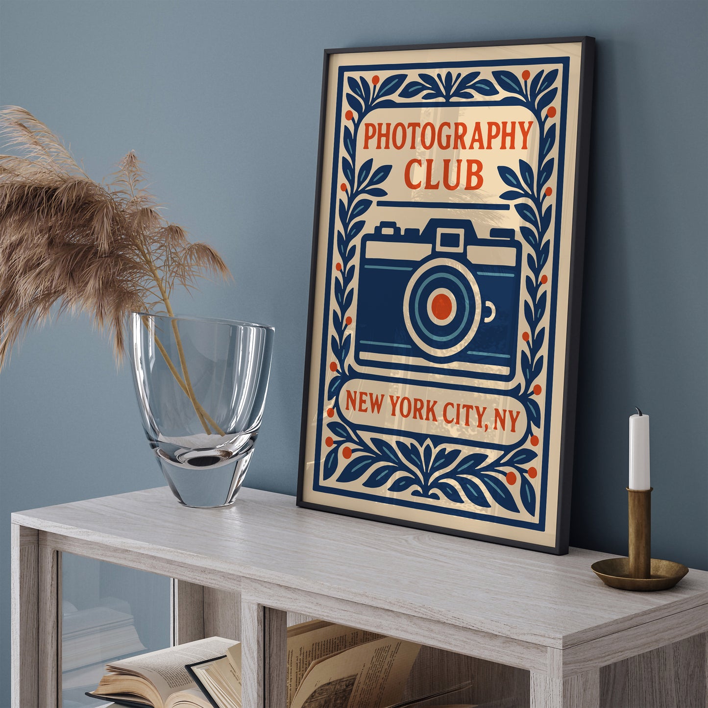 Photography Club NYC Poster – Blue Camera Floral Print