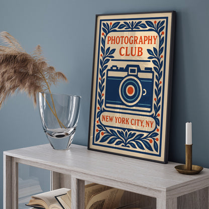 Photography Club NYC Poster – Blue Camera Floral Print