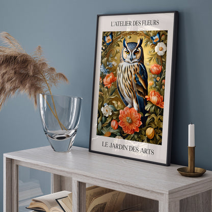 Victorian Owl Portrait - Morris Inspired Art Print