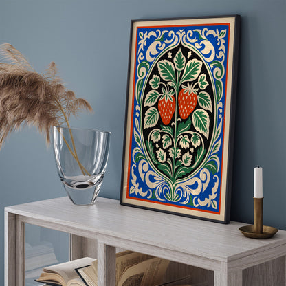Rococo Strawberries Poster - Colorful Kitchen Wall Art