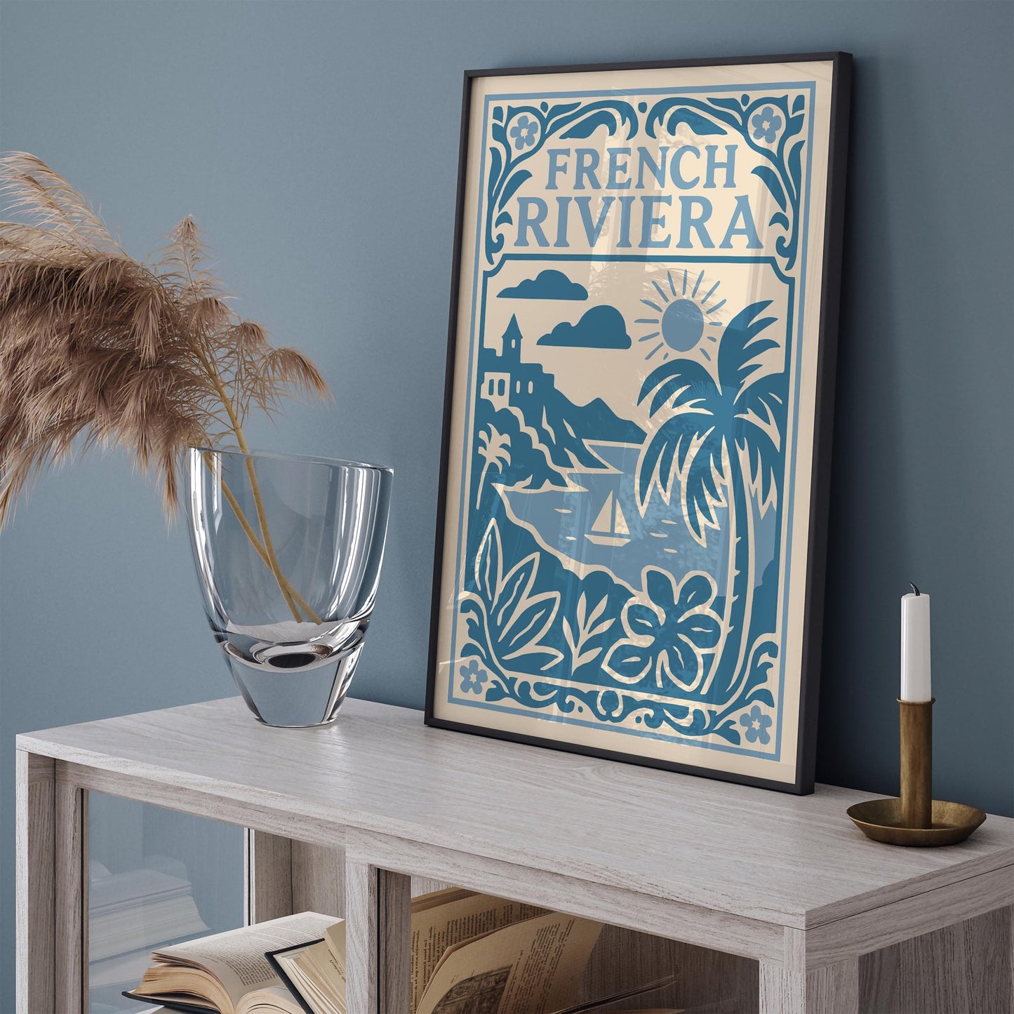 French Riviera Poster - Icy Blue Coastal Wall Art
